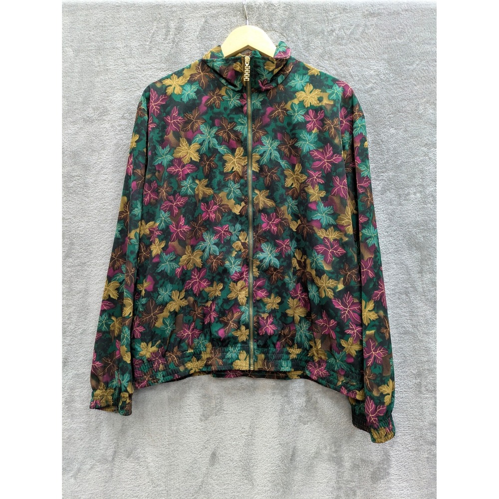Vintage Teddi Bomber Jacket Womens XL Full Zip Foliage Leaf Print Full Zip